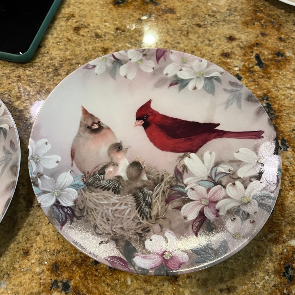 "MORNING SERENADE" CARDINAL PLATE BY LENA LIU